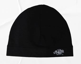Vintage Brand New Y2K Black & White Crucifix Graphic Beanie Hat
