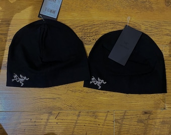 2x Vintage Style Arc Rho Toque Winter Beanie Hat - Knit Beanie - Outdoor Sking Winter Hat - Inspired Mountaineering Cap - One Size Black