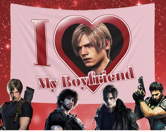 Resident Evil - I Heart My Boyfriend Tapestry | Leon, Carlos, Chris Banner Flag