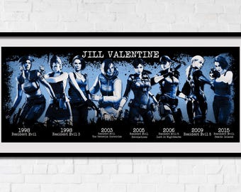 Resident Evil - Jill Valentine Timeline Poster | 20" x 8" Matte Horizontal Print