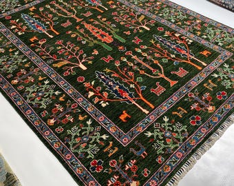 5'6 x 7'8 ft Tree of Life Gabbeh Rug, Afghan Hand knotted Wool Area Rug, Living Room and Home Rug, Home Entry Rug, Dining Room Office Rug
