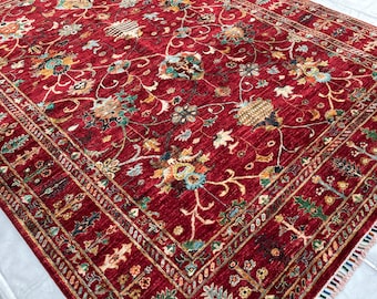 Red 6x8ft. Bidjar Area Rug, Afghan Hand Knotted Rug, Vegetable Dyes Carpet, Living Room Rug, Boho Decor, Bedroom Rug, Kids Room Rug