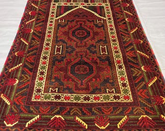3 x 4.7 ft Prayer Rug Vintage Afghan Rug, Old Hand Knotted Wool Rug