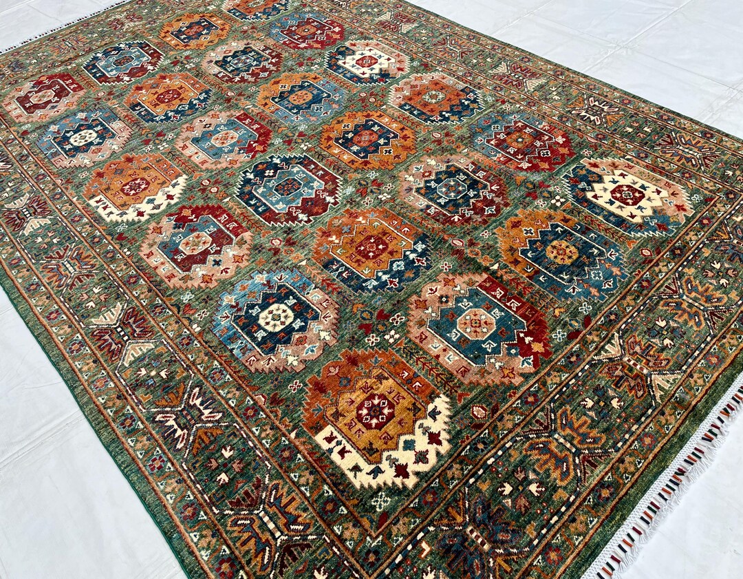 Waziri Rug 6x9 Waziri Dark Green Area Rug, Afghan Hand Knotted Rug, Dining Table ...