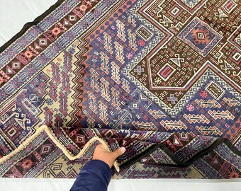 1970s 3'8 x 7 ft Vintage Afghan Hand Knotted Caucasian Rug, Bedroom Rug