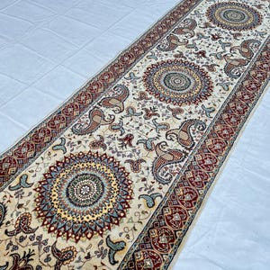 10 ft Beige Medallion Runner Rug, Afghan Hand Knotted Hallway Carpet, 2'9 x 9'8