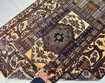 1940s 3x5 ft Antique Prayer Rug, Distressed Pile Afghan Handmade Rug