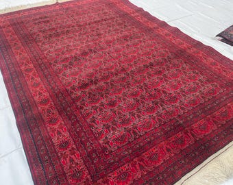 6'5 x 9'7 ft. Rood Afghaans bashiri-tapijt, handgeknoopt Turkmeens Afghaans tapijttapijt, wollen karpetten, woonkamertapijten, tapijt grote slaapkamer rood