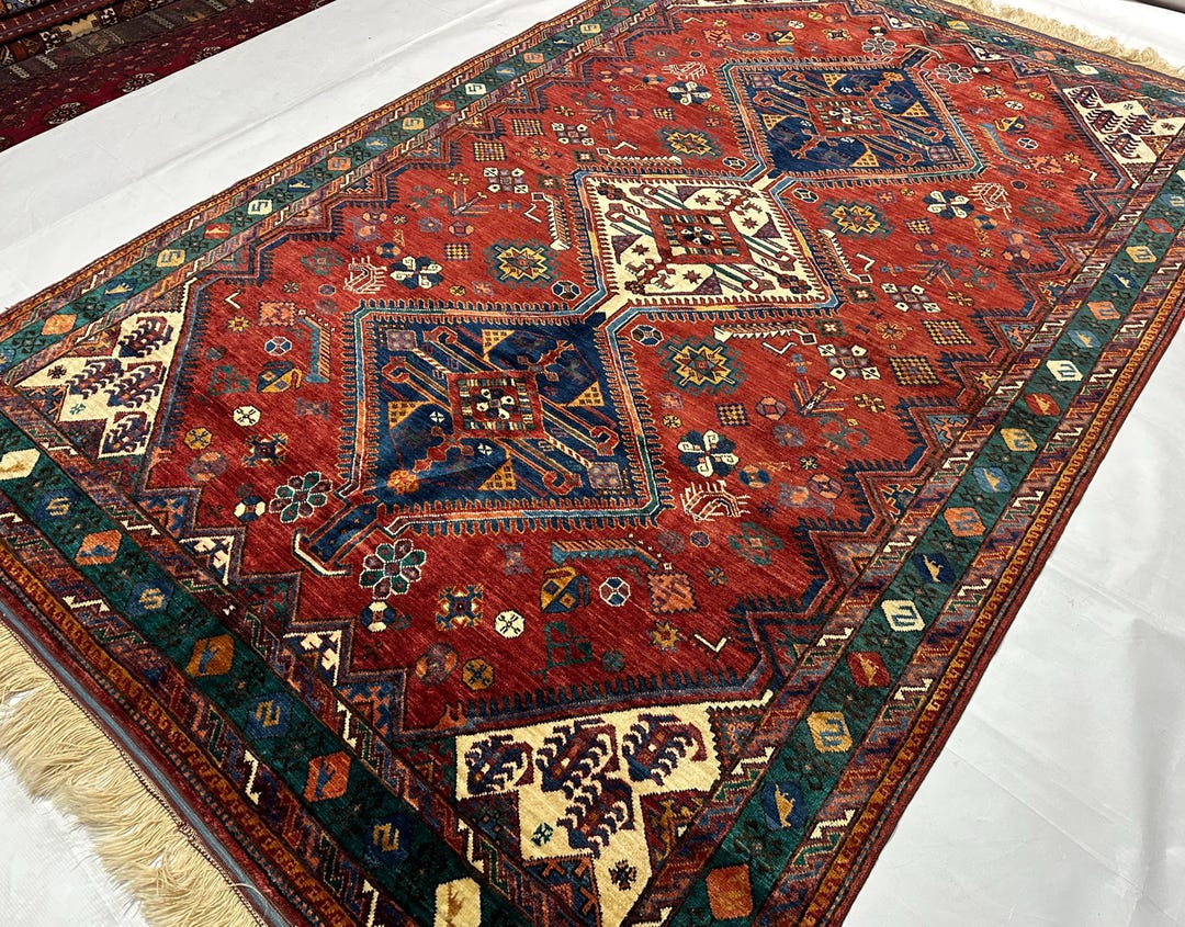 Red Kuwait Rug 6’3 X 9’10 Ft Qashqai Style Red Area Rug, Handknotted Afghan Rug ...