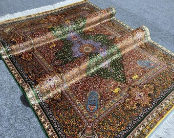 Tappeto orientale in seta 3x5 piedi - Tappeto in seta di lusso di alta qualità - Tappeto per camera da letto - Tappeto per soggiorno - Tappeto a medaglione - Tappeto orientale - Tappeto floreale 3x5