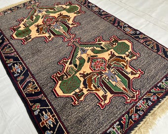 3 x 4'8 ft Tribal Vintage Baluchi Wool Rug, Afghan Hand Knotted Medallion Rug