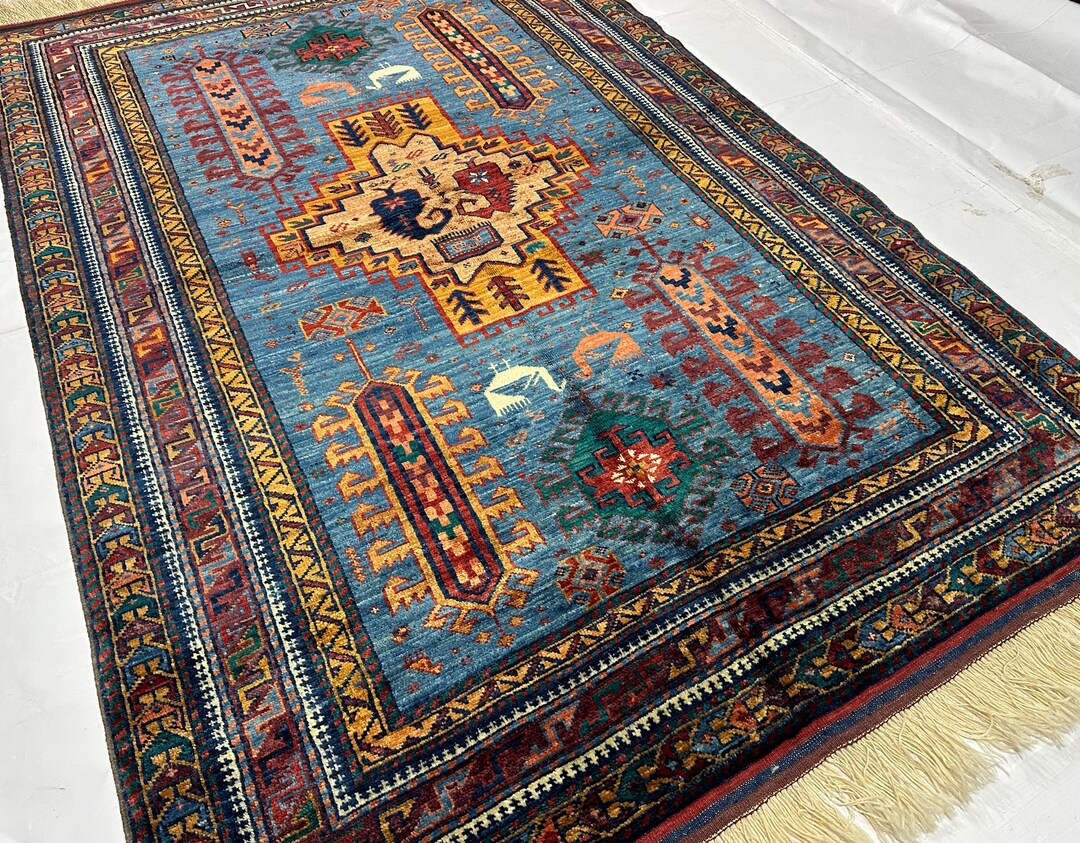 4x6 Baluch Style Blue Area Rug, Traditional Hand-knotted Afghan Rug ...