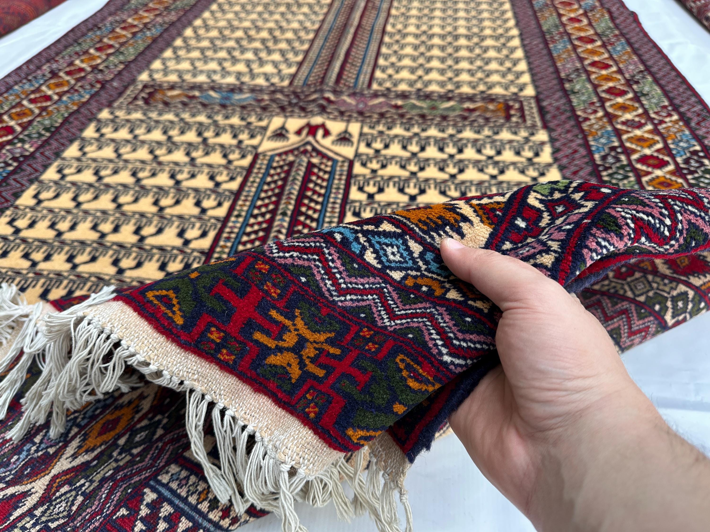 Vintage 1980s Turkmen Ensi Rug 4x6 - Handmade Afghan Wool Carpet
