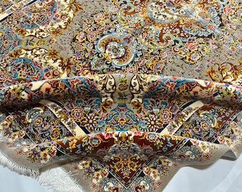 5x7 ft. Gray Turkish Silk Rug, High Quality Bamboo Silk Rug, Floral Silk Rug, Bedroom Area Rug Gray, Entryway Rug, Exact Sz: 4.10 x 7.4 ft