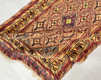 1980s 2'4x4'3 Ft Vintage Hand Knotted Mashwani Rug, Afghan Bedroom Rug