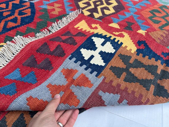 200x260 Roter Kelim Teppich, Handgefertigter Kelim Teppich im Roten Stil, Flachgewebe Kelim Teppich, Wohnzimmer Teppich Orientalischer Stil, Esszimmerteppich