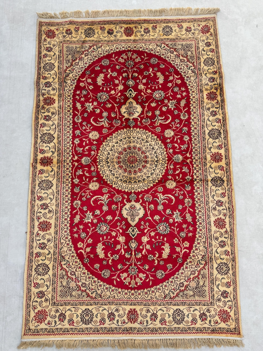 3x5 Rare Silk Oriental Red Area Rug, Vintage Hand Knotted Oriental Rug ...