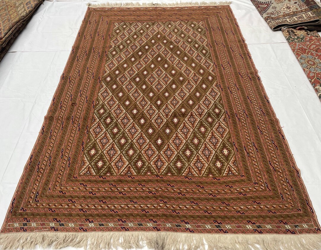 1990s Vintage Rug, 6’4x9’9 Afghan Handmade High Quality Mashwani Belgic ...