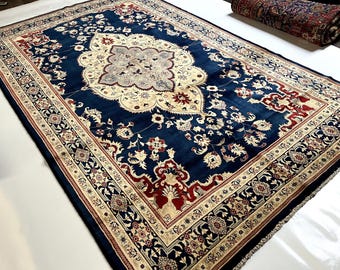 6’4 x 10’3 ft. Navy Blue Oriental Rug, Bidjar Rug Hand Knotted Area Rug, Floral Pattern Rug, Rugs for Living Room, Bedroom Rugs, Office Rug