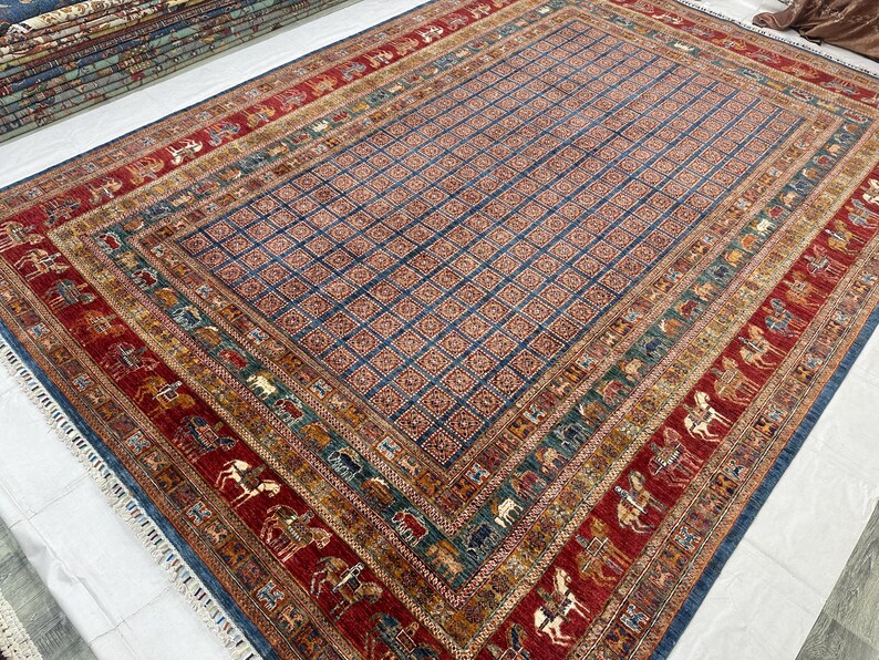 9x12 Ft. Animal Pattern Pazyryk Rug, Hand-knotted Afghan Wool Rug, Boho ...