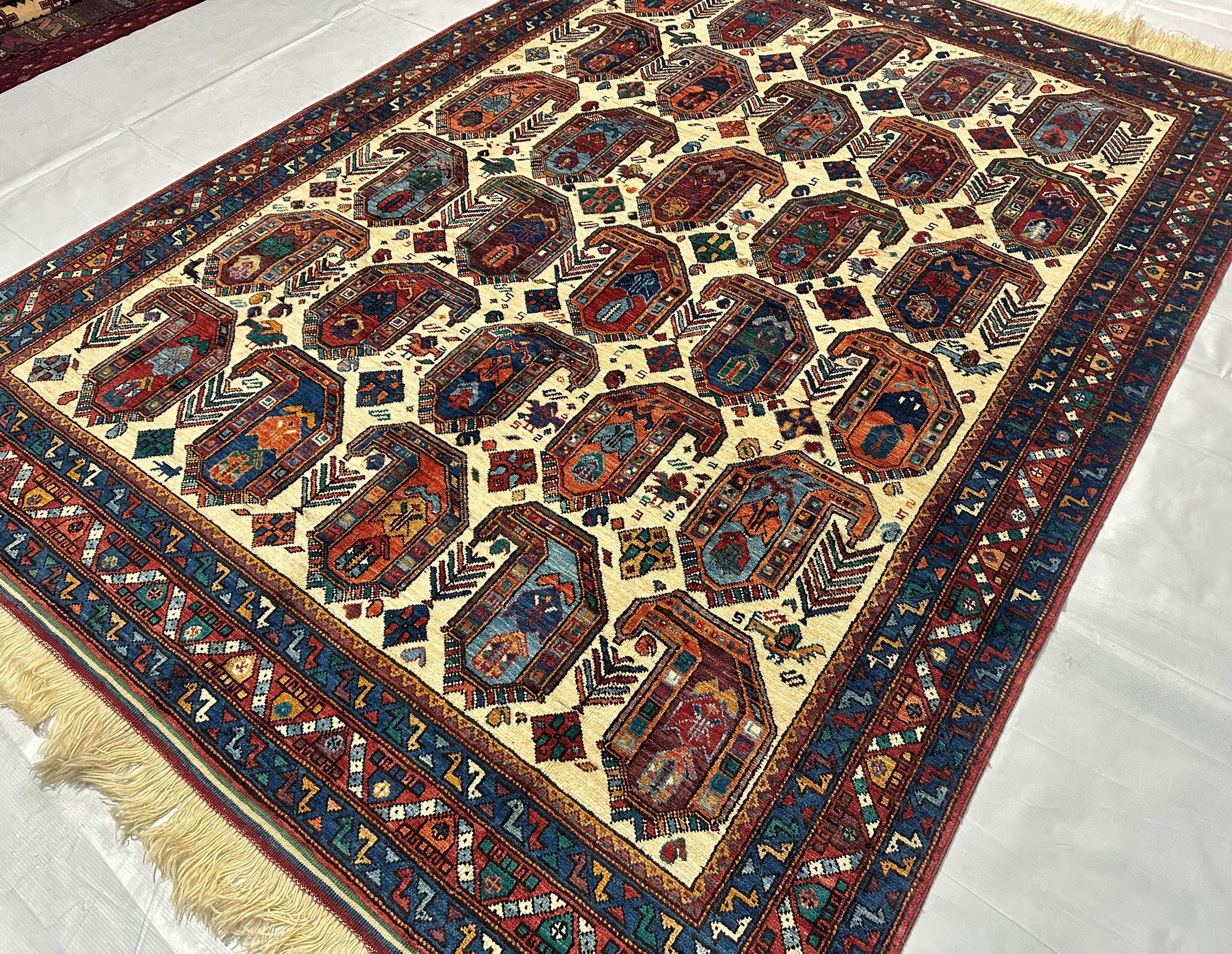 6.2 X 8.5 Ft. Baluchi Style Beige Rug, Handmade Afghan Rug, Veg