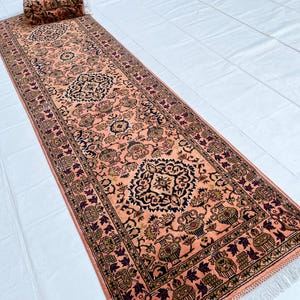 Identical 10 ft Peach Orange Runner Rug, Bokhara Afghan Hand Knotted Hallway Carpet, 2'8 x 9'8