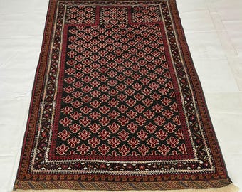 1980s 3x5 ft Vintage Hand Knotted Prayer Rug Afghan, Bedroom Rug