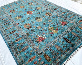 6x8 ft. Bidjar Blue Area Rug, Hand Knotted Afghan Rug, Veg Dye Wool, Living Room Rug, Bedroom Rug, Hallway Rug, Kids Room Rug