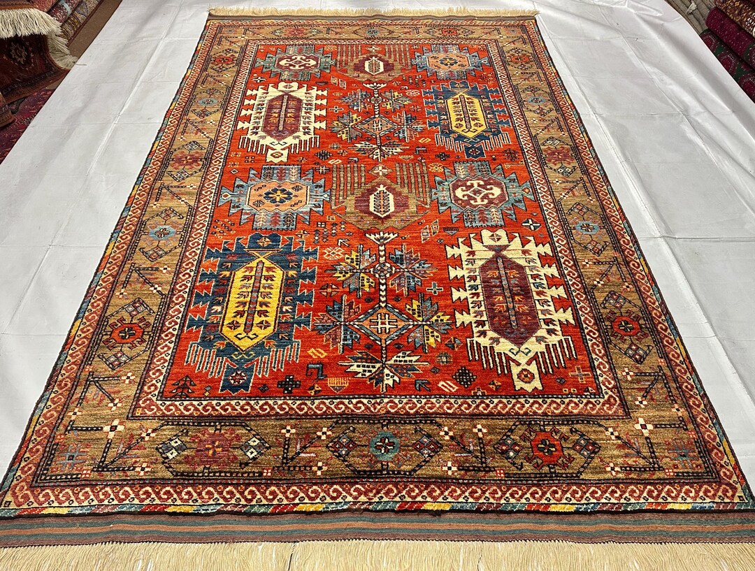 6x9 Ft. Tribal Waziri Red Area Rug, Handmade Afghan Rug, Veg Dyes Wool ...