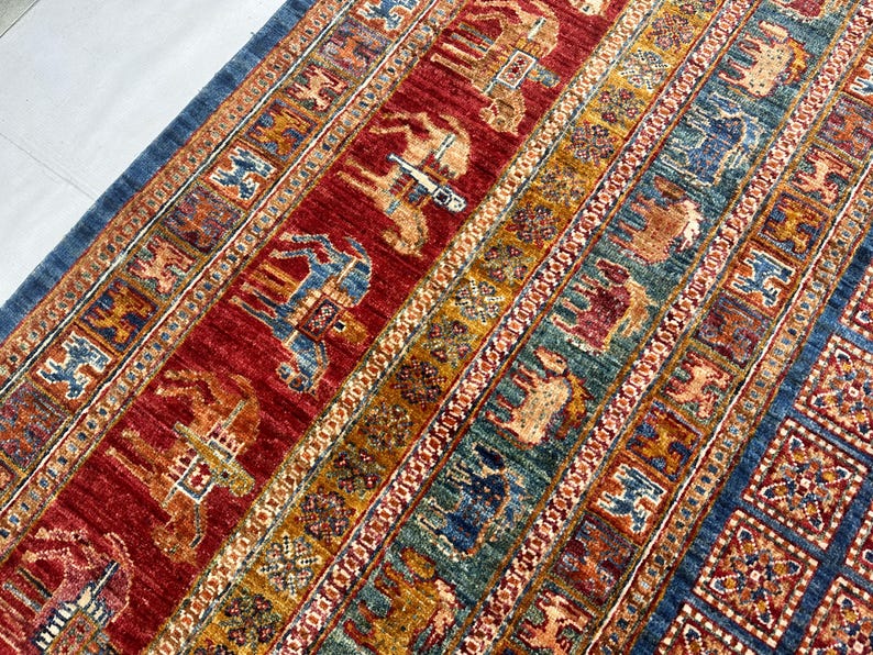 9x12 Ft. Animal Pattern Pazyryk Rug, Hand-knotted Afghan Wool Rug, Boho ...