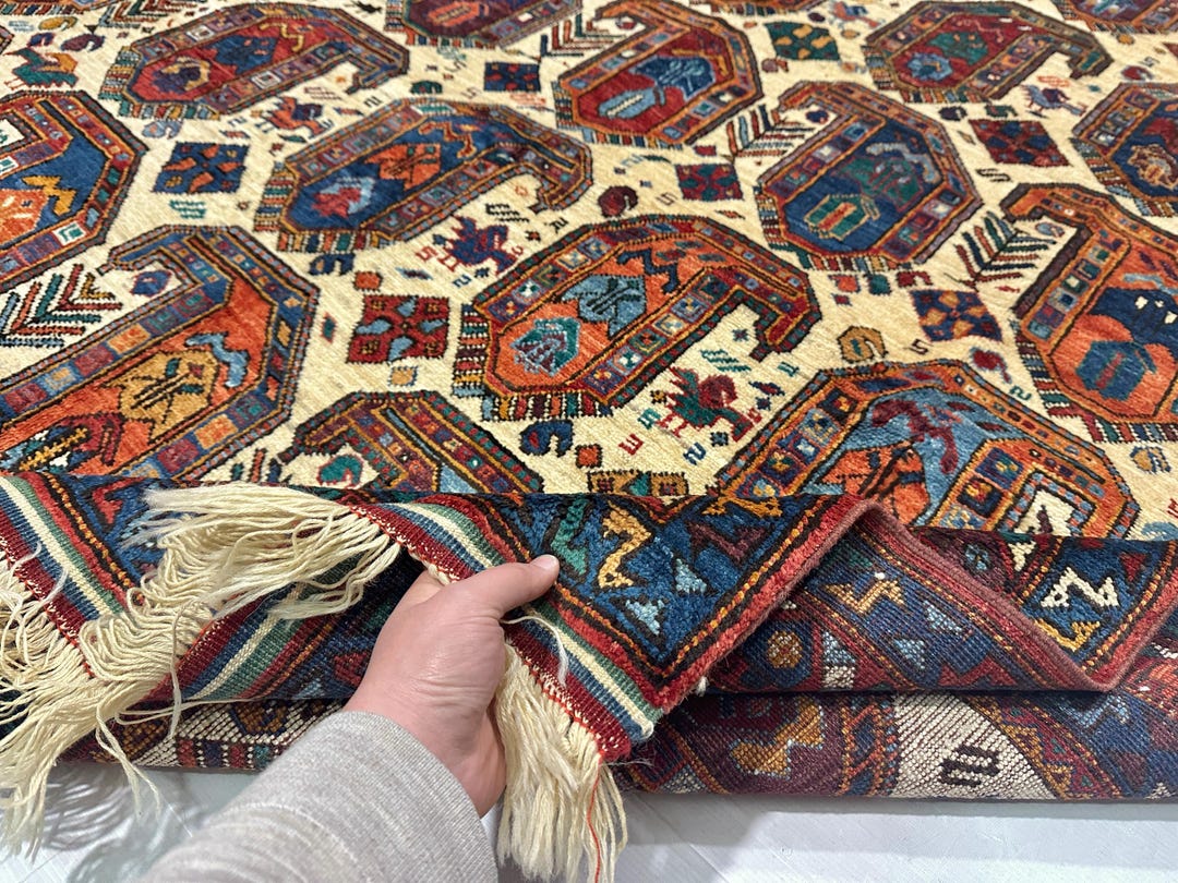 6.2 X 8.5 Ft. Baluchi Style Beige Rug, Handmade Afghan Rug, Veg