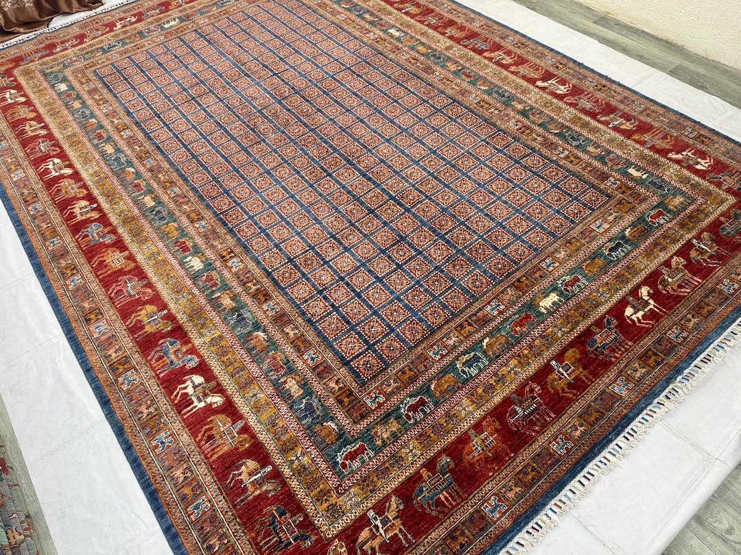9x12 Ft. Animal Pattern Pazyryk Rug, Hand-knotted Afghan Wool Rug, Boho ...