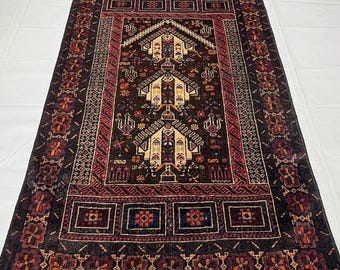 Antique Afghan Prayer Rug, 3x5 ft Distressed Pile Afghan Handmade Rug, Bedroom Carpet