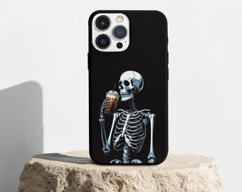Funda para teléfono con diseño de esqueleto de café helado: divertida funda protectora gótica de Halloween