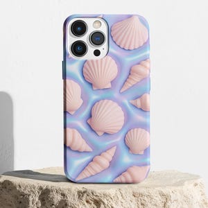 Iridescent Seashell Tough Cases Shell Phone Case Protective Cover Hard Shell Smartphone Case Unique Shell Design Case