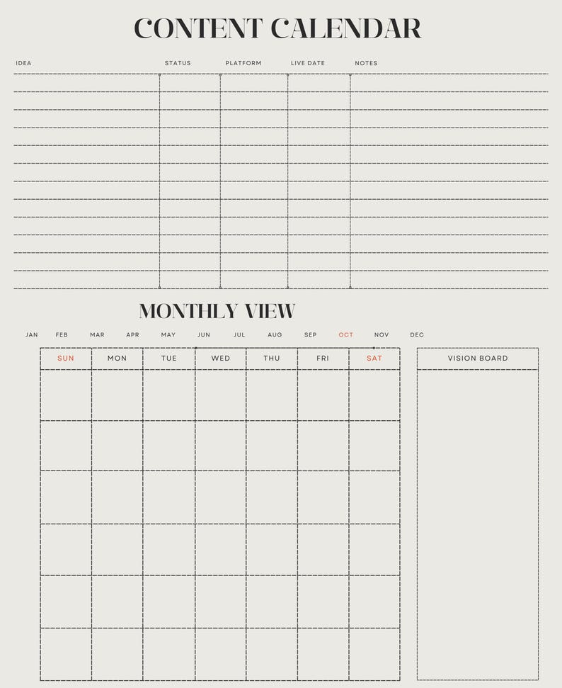Free Content Calendar.pdf Printable Content Calendar Digital Download Monthly Planner for ...
