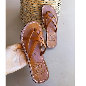 Handmade Moroccan Leather Cross Strap Sandals: Boho Flat Slides, Women Leather Shoes