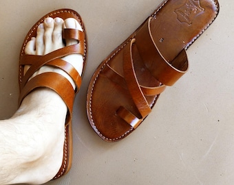 Sandalias de cuero marroquí hechas a mano para hombre: Sandalias de verano antideslizantes - Zapatos de cuero genuino