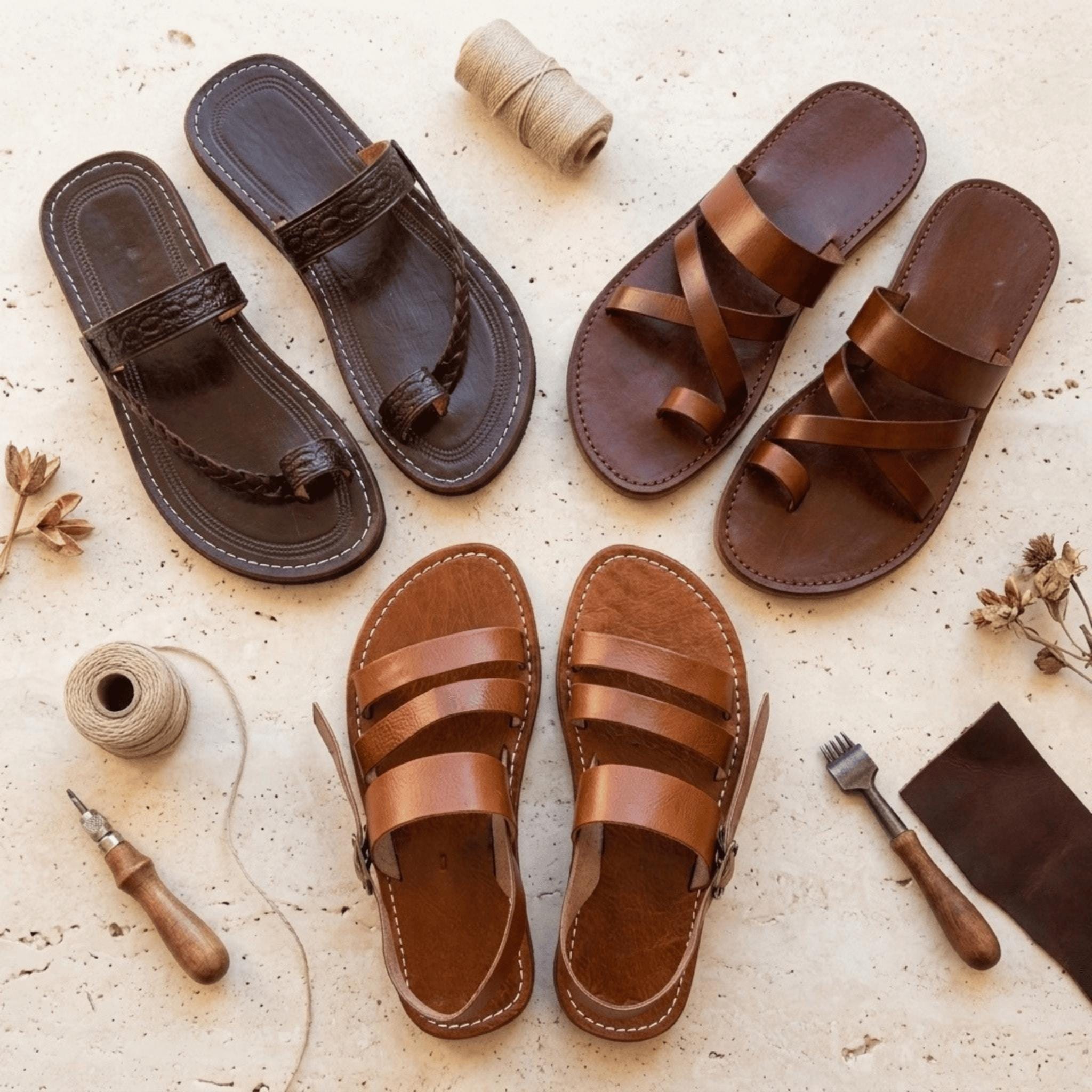 Double Strap Mens Leather Sandals - Etsy