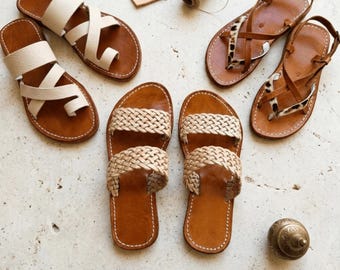 Women's Pack of 3 Handmade Leather Sandals | Double Strap Slippers Bundle | Criss Cross Summer Shoes | Toe Ring Slides | Gift For Her