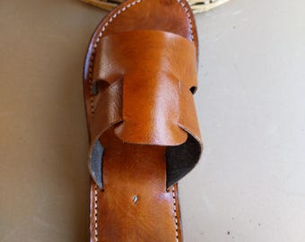 Handmade Moroccan Leather Sandals For Men:  Brown Slip-Ons - Slippers Shoes