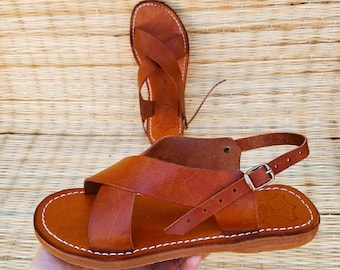 Handmade Genuine Leather Sandals for Women – Brown Moroccan Flats | Non-Slip & Comfortable