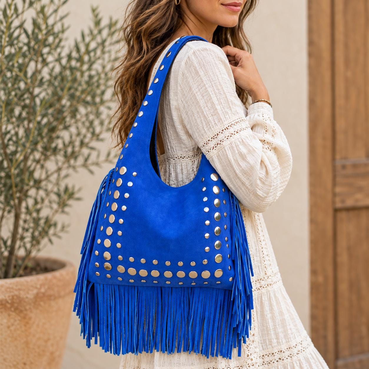 Blue Leather Bag With Studs - Etsy