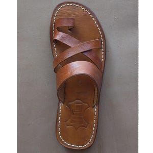Handmade Leather Slide Sandals for Women – Genuine Brown Leather, Moroccan Flat Slip-On