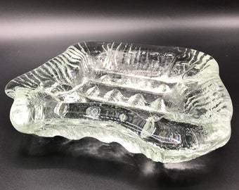 1969 Blenko No 694 - Amorphous Crystal Art Glass Bowl - Icy Flowing Shape and Texture - Asymmetric Design Dish - Modern Scandinavian Style