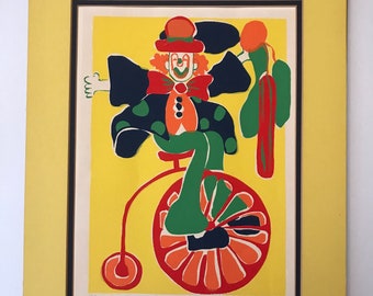 Cathy Heno Suffel Pencil Signed Serigraph - Whimsical Circus Clown - Limited Edition Print by Texas Artist - Colorful Unframed Matted Art