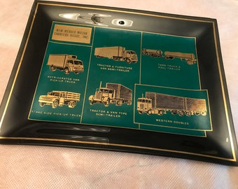 New Mexico Motor Carriers Assoc Inc - 1960s Houze Art Tray - Trucking Industry Collectible - Metallic Gold on Smoked Glass - Large Pin Dish