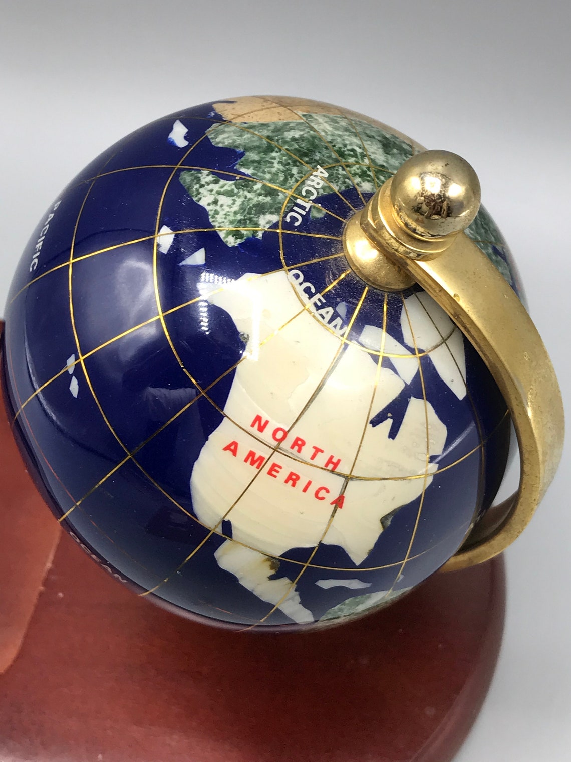 Rotating Desk Globe With Mahogany Tray for Notes Brass Wire Etsy UK
