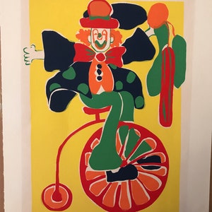 Cathy Heno Suffel Pencil Signed Serigraph - Whimsical Circus Clown - Limited Edition Print by Texas Artist - Colorful Unframed Matted Art image 5