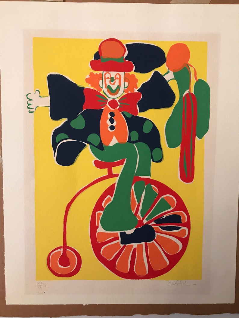 Cathy Heno Suffel Pencil Signed Serigraph - Whimsical Circus Clown - Limited Edition Print by Texas Artist - Colorful Unframed Matted Art image 5